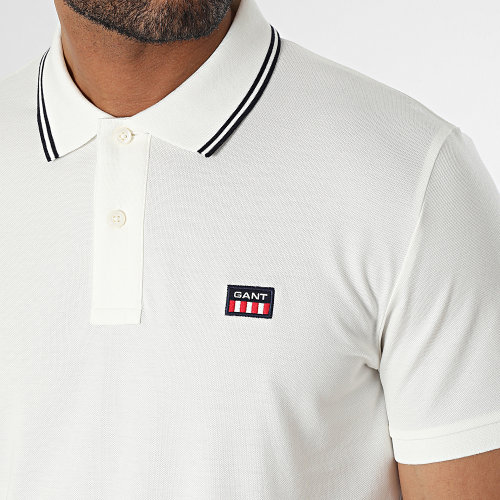 Polo Manches Courtes Contrast Collar Pique Blanc