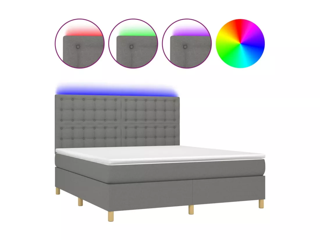 Sommier tapissier et matelas et LED Gris foncé 180x200 cm Tissu