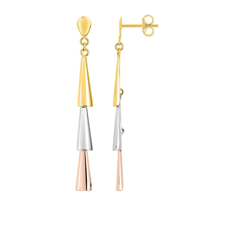 Boucles d'oreilles femme pendantes 3 ors - Or 18 Carats