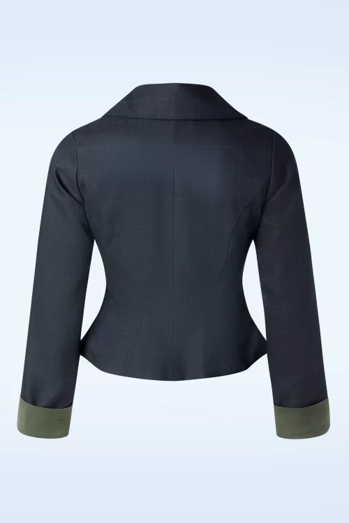 Miss Candyfloss Urilla Lee tartan blazer in marineblauw