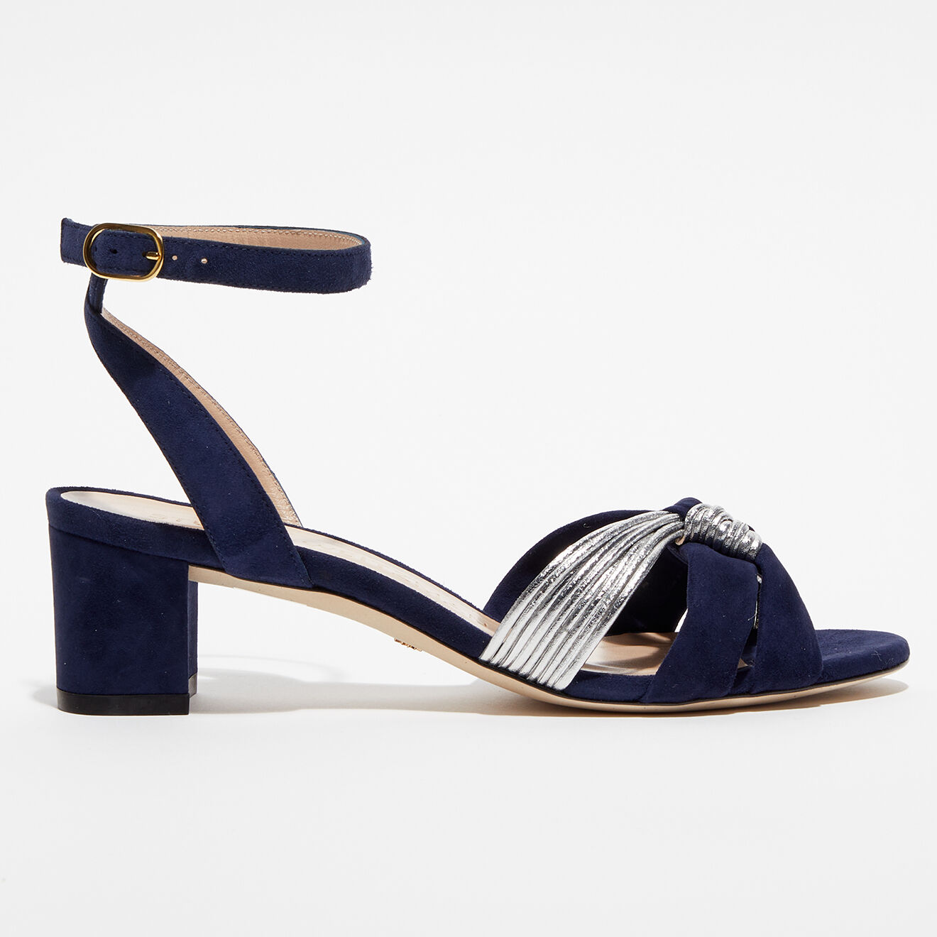 Stuart Weitzman Sandales en Cuir & Velours de Cuir Elvita 50 bleu marine/argenté - Talon 5 cm