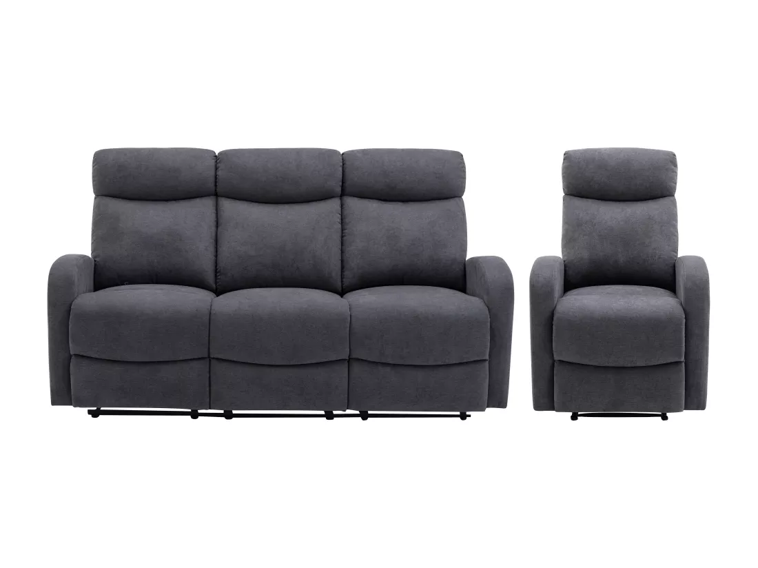 Canapé 3 places et fauteuil relax en tissu gris EVELYN