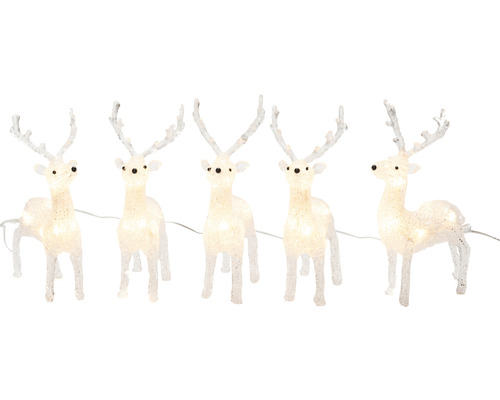 Set van 5 lichtgevende figuren Konstsmide LED acryl rendier, 4 m lang, warm wit licht