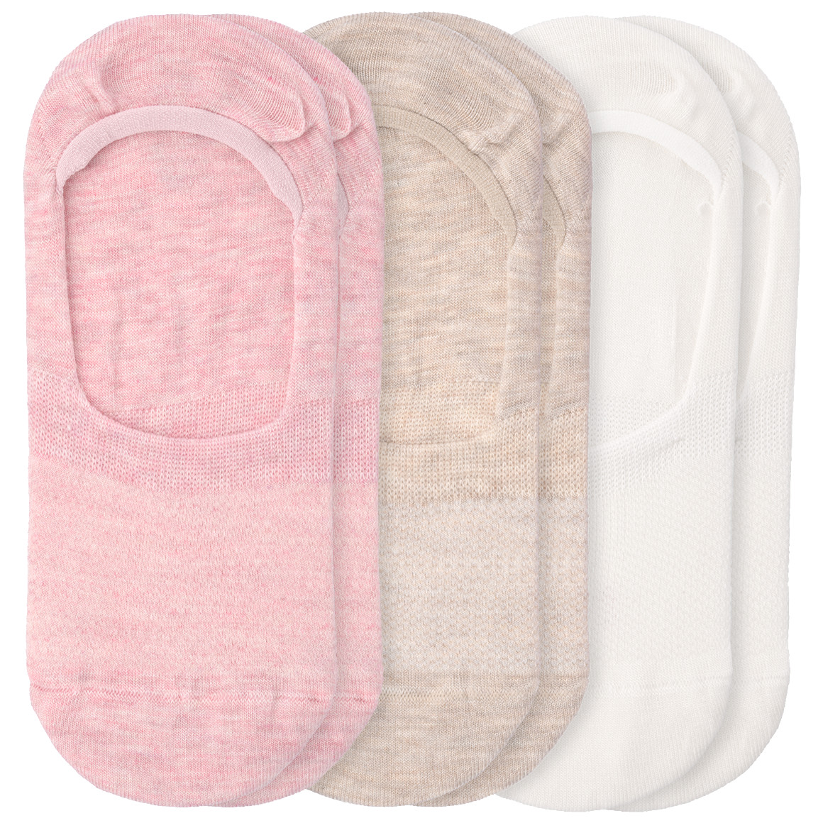 Gina Benotti 3 Paar Damen Füsslinge mit Viskose aus Bambus rosa / hellbeige / weiss