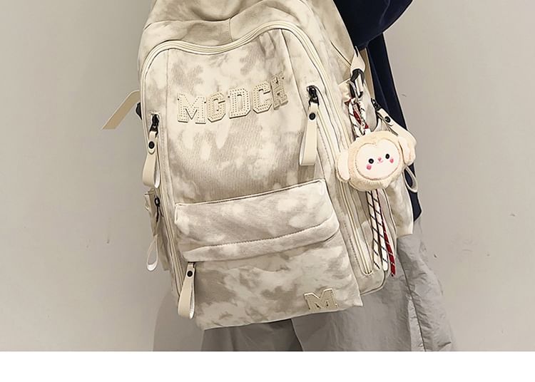 Mulgam - Tie Dye Lettering Applique Nylon Laptop Rugzak / Tas Charm / Set