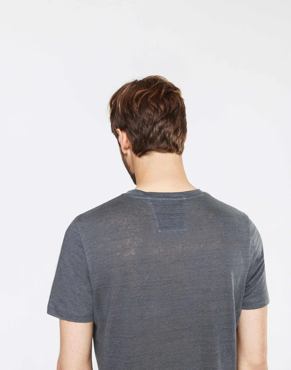 T-shirt lin anthracite col tunisien