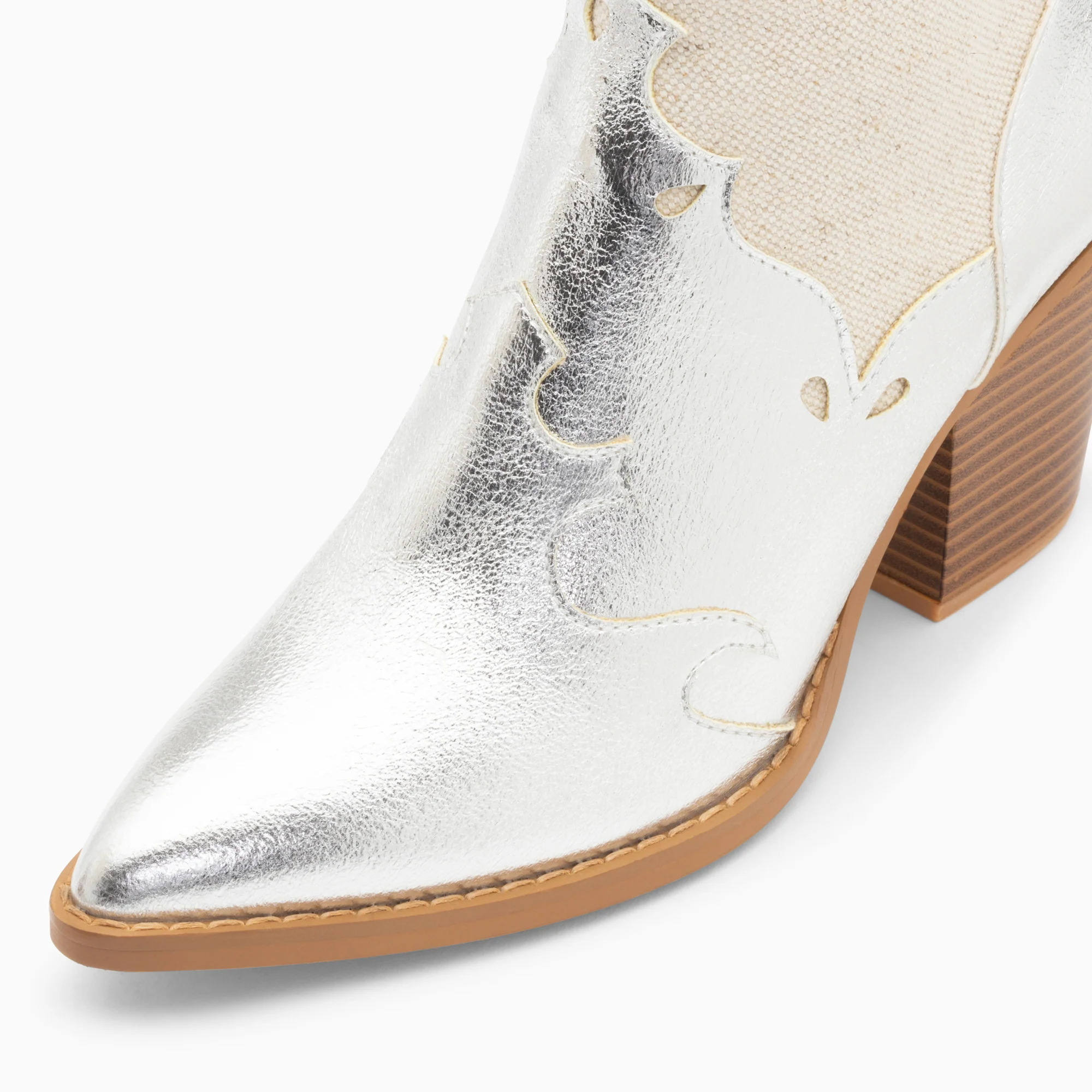 Bottines-Bottines santiags Kelsey bi-matière beige et argent