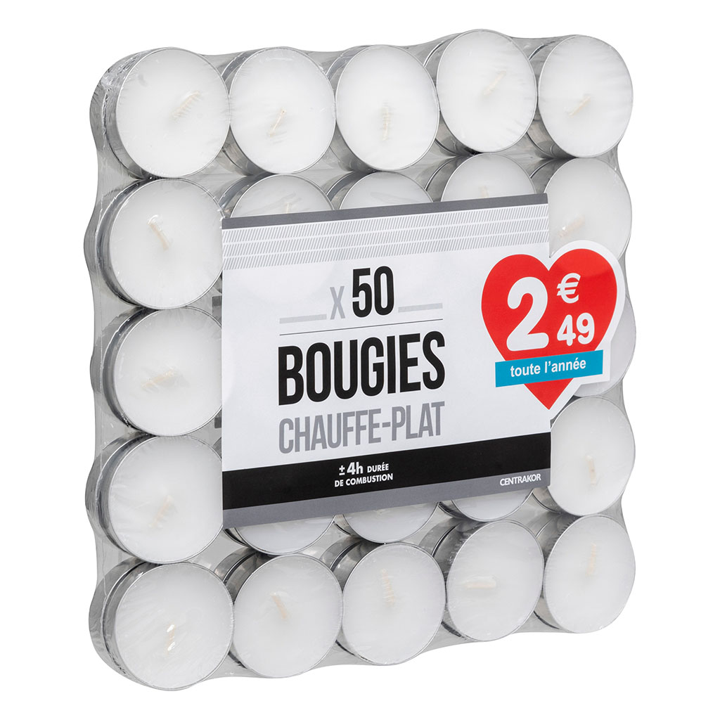 Lot de 50 bougies chauffe-plat blanches D 4cm