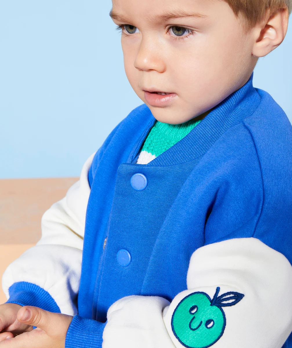 CARDIGAN STYLE TEDDY BÉBÉ GARÇON EN COTON BIO BLEU ET BLANC