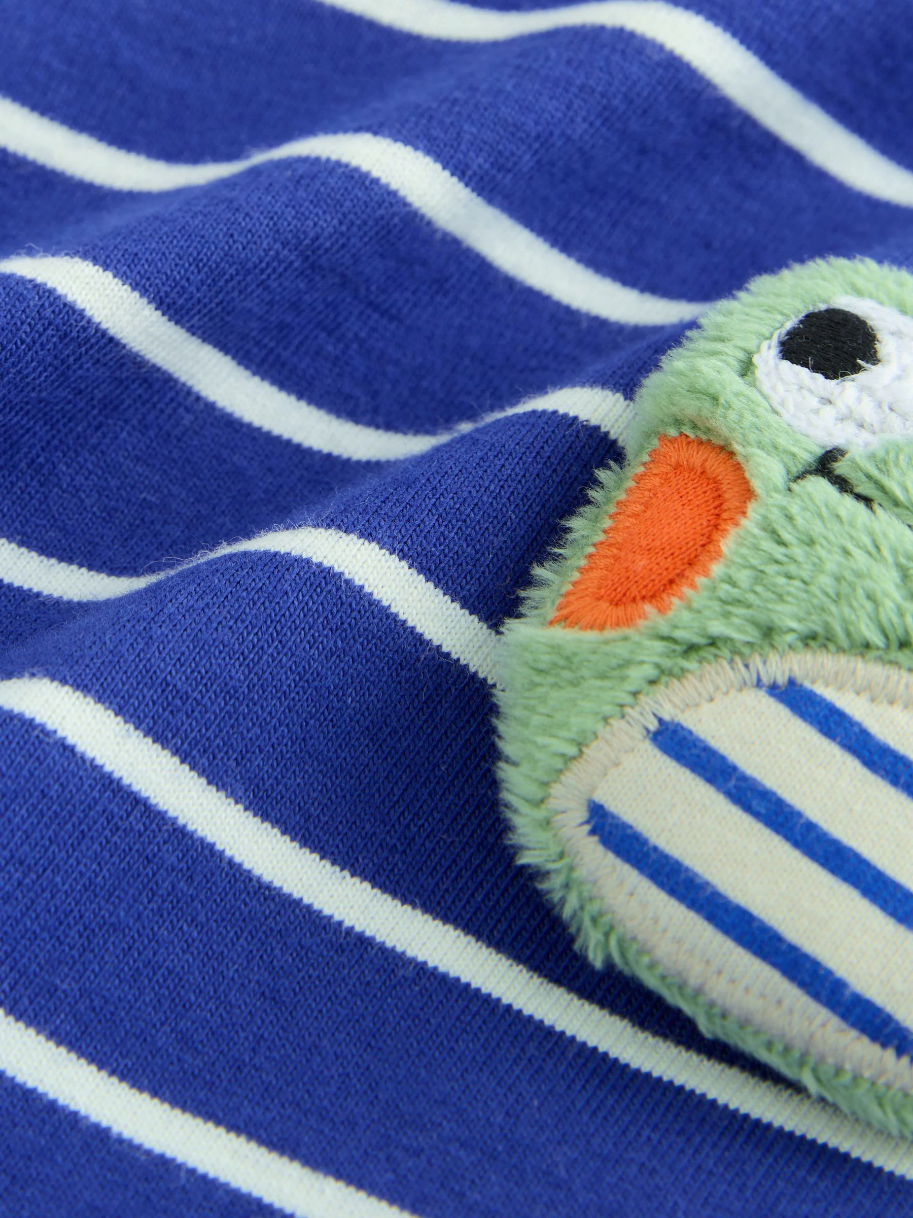 Blauw-wit gestreepte kikker - T-shirt met applicatie en lange mouwen (3 mnd-7 jr)