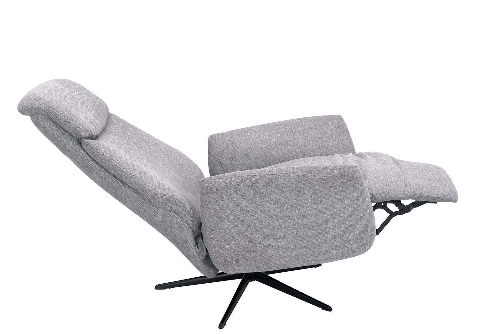 Castor lenestol Tekstil Brego 3595 grey. Polaris sokkel i sort og med integrert fothviler. Medium størrelse og manuell funksjon