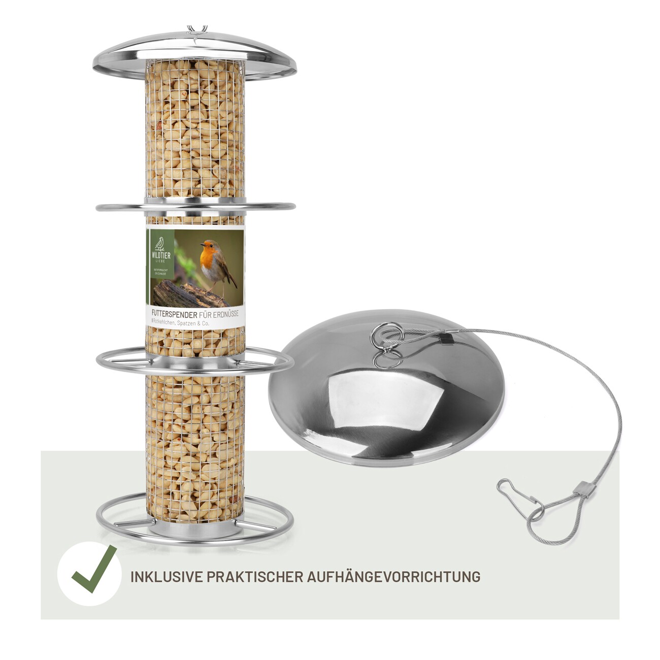 wildtier liebe Futterspender für Erdnüsse 35cm, Silber
