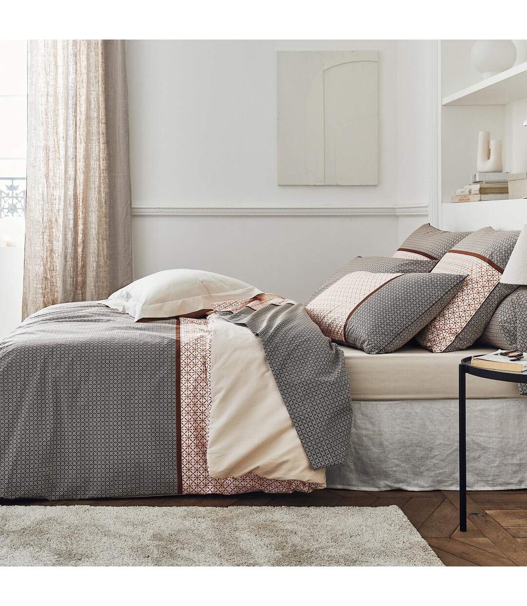 Parure de lit 300x240 cm percale coton GABIN marron Epice