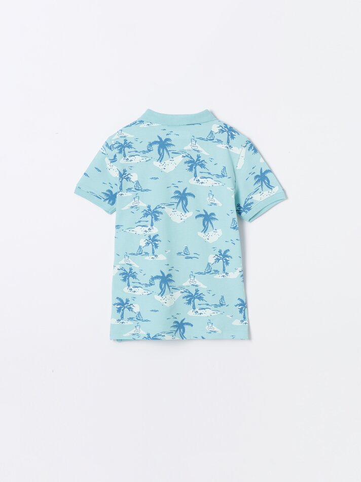 Camisa polo estampada - Turquesa