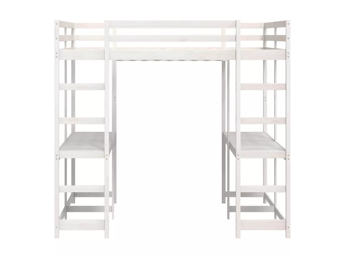 Lit superposé et bureau et échelle 160x200cm bois de pin massif