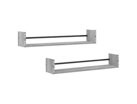 VIDAXL - Etagère murale étagères murales avec barres 2 pcs sonoma gris 80x16x14 cm