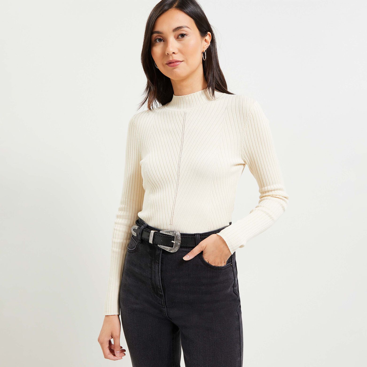 Pull fin côtelé femme