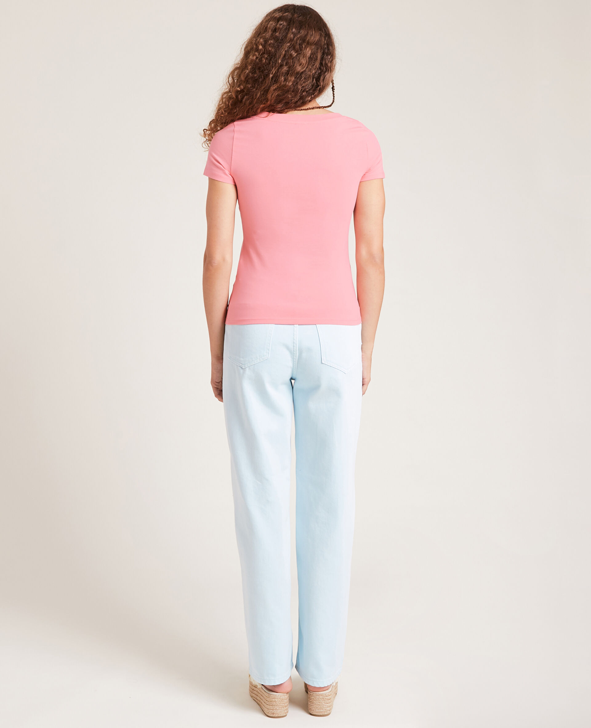T-shirt basique col V - Rose