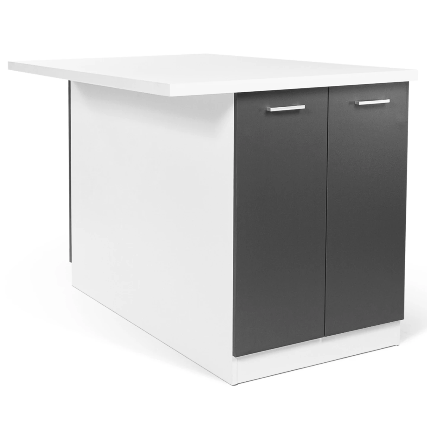 Ilot central IVO 120 cm blanc et gris avec plan de travail
