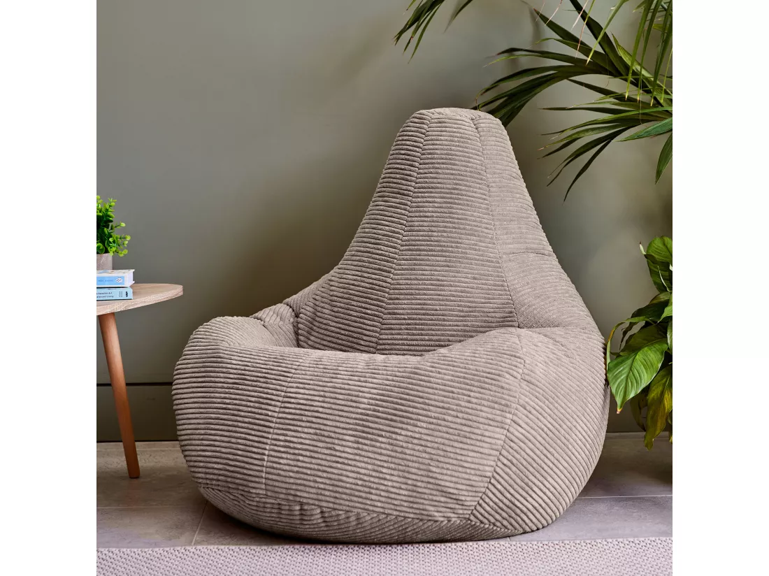 Pouf inclinable velours côtelé, beige - DALTON