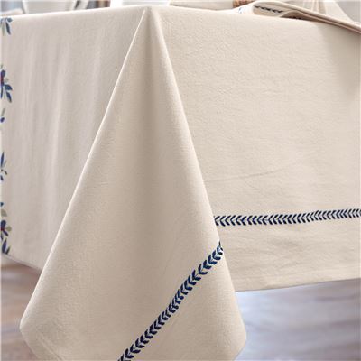 Nappe coton lavé motif feuillage