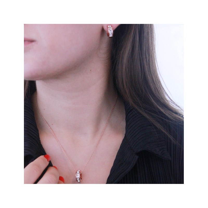 Parure et Coffret Square Hoop - Or Rosé et Cristal