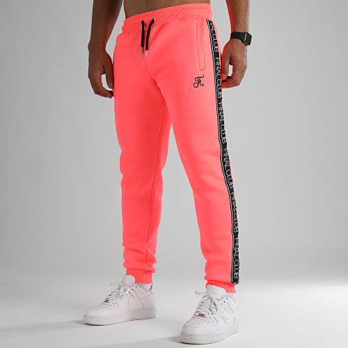 Pantalon Jogging A Bandes et Broderie 1000 Rose Fluo