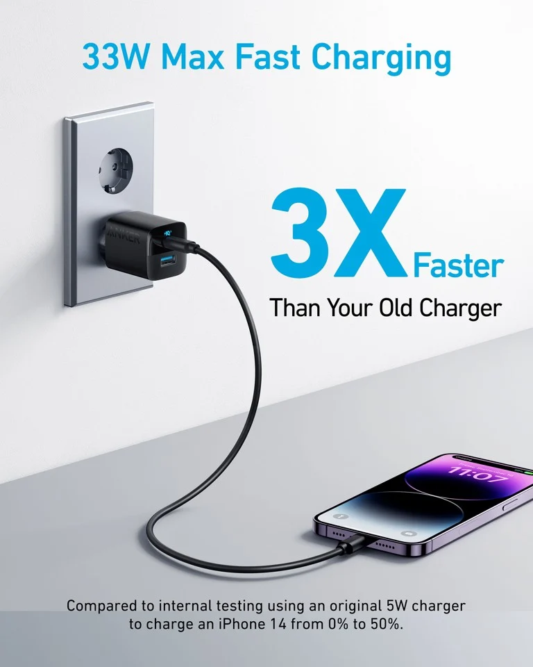 Anker - 323 Oplader - 33W 1A/1C - Sort