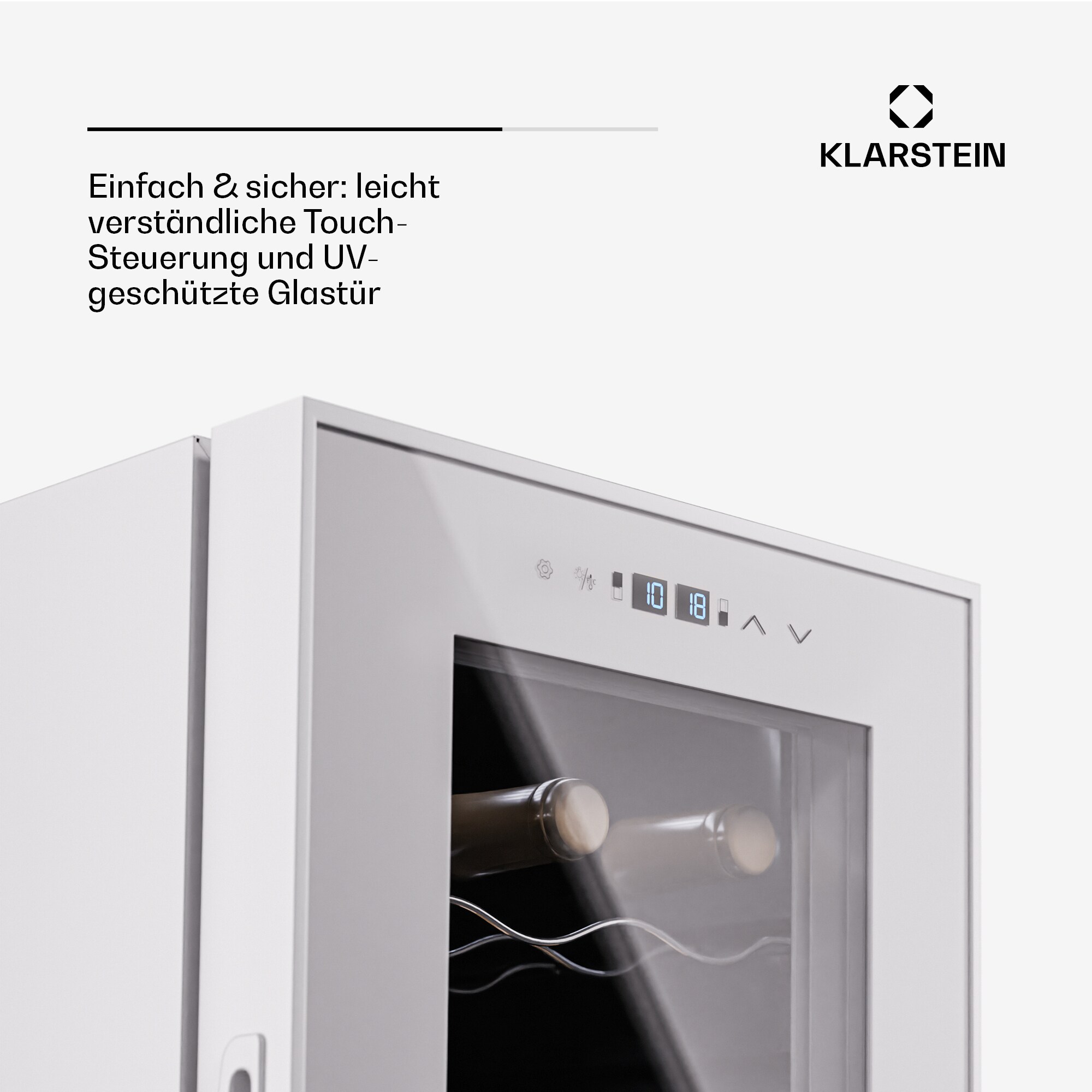 Shiraz 18 Duo Weinkühlschrank 2 Zonen 53L/18 Flaschen 5-18 °C Touch Weiß 18 Flaschen 2 Kühlzonen
