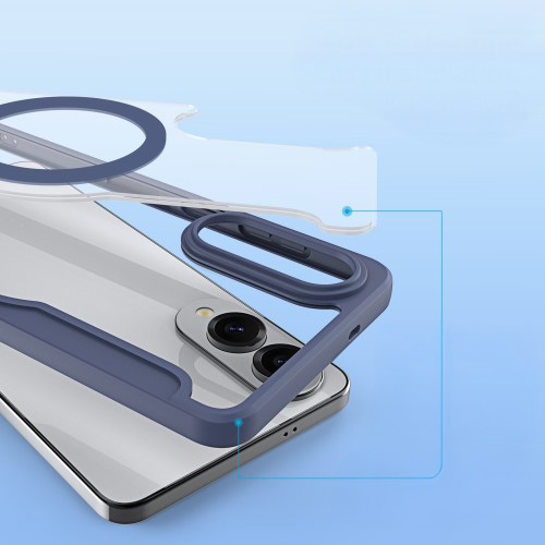 Samsung Galaxy S25 Edge Hybrid Leder Tasche   Kunststoff Rückseite - Blau / Transparent