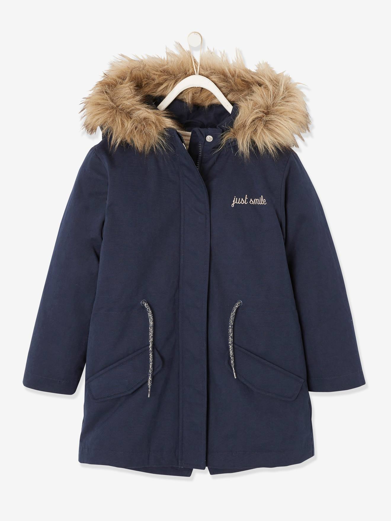 Parka 3 em 1 para meninas, azul escuro liso