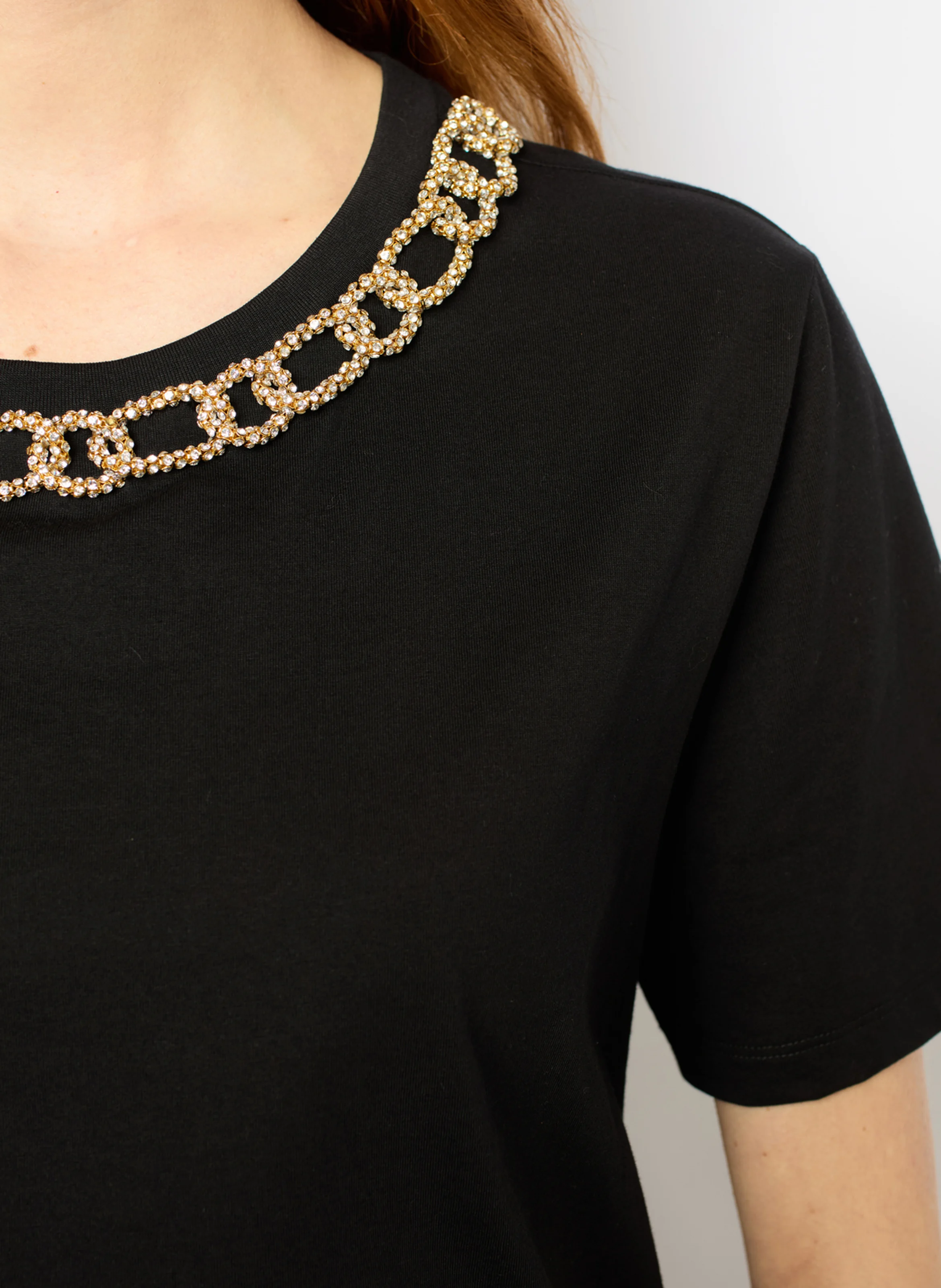 AGNES - Tee-shirt col rond droit en coton | Noir