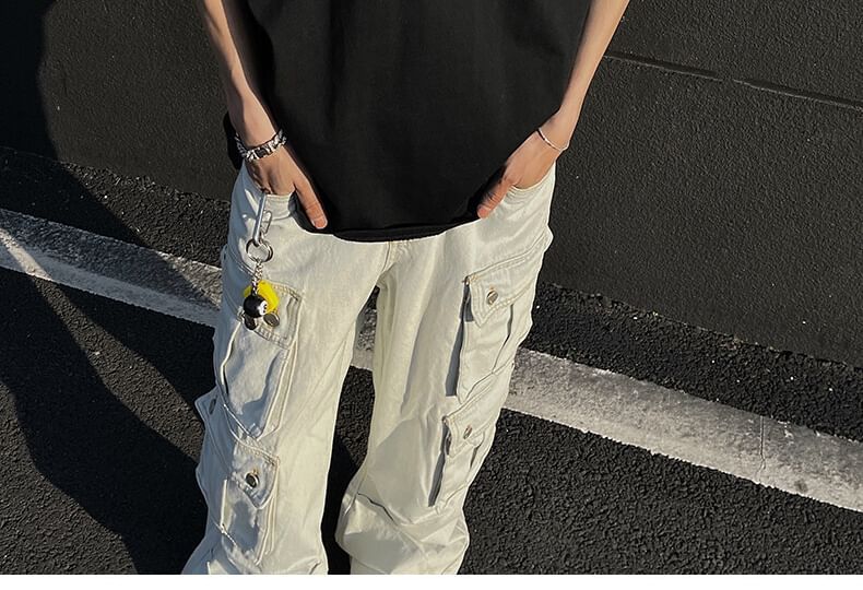 Omozando - T-shirt met korte mouwen, ronde hals, verlaagde schouders, effen ritsdetail en oversized model