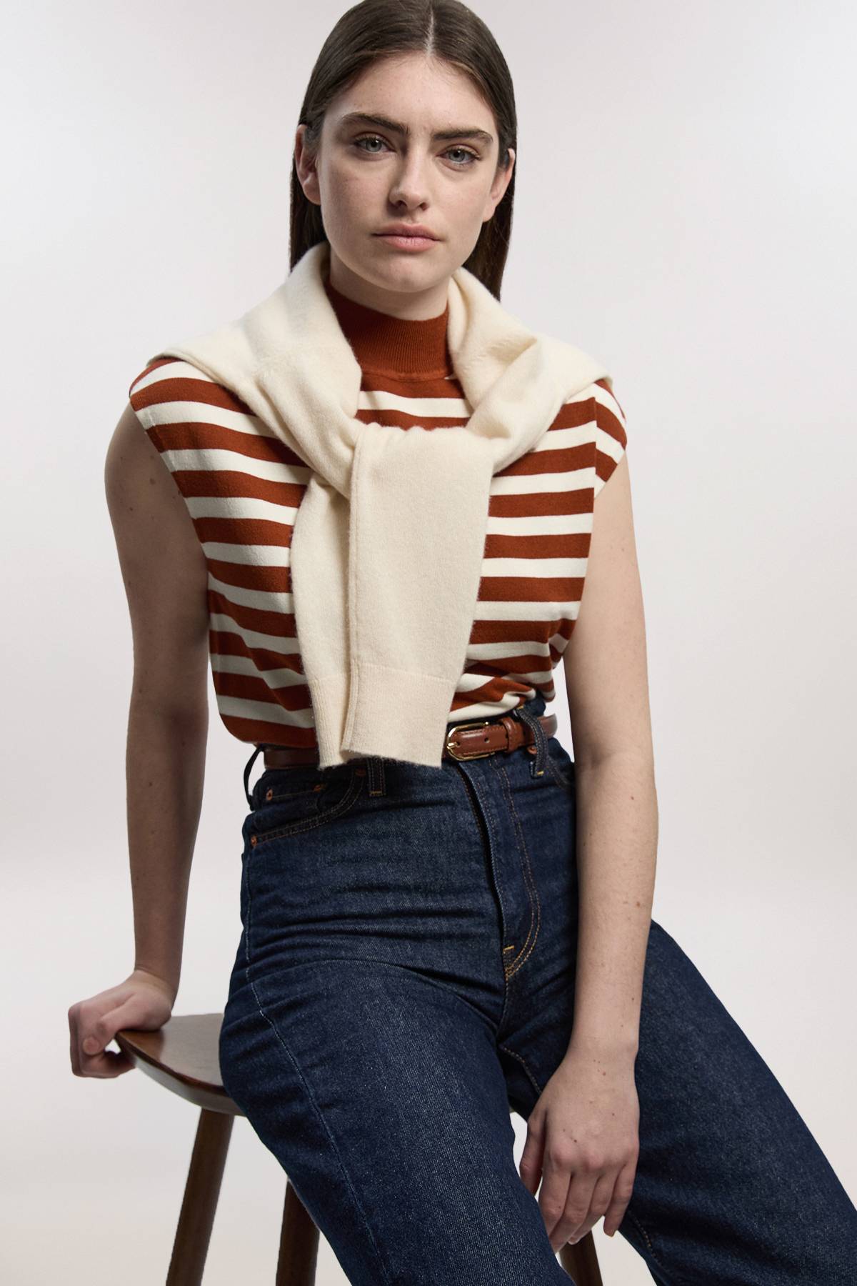 KarenMillen Débardeur Tricoté à Rayures Col Montant en Mélange de Viscose