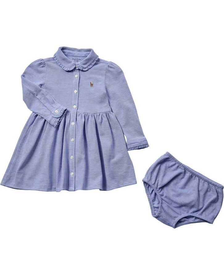 Polo Ralph Lauren Striped Oxford Mesh Dress & Bloomer Blå