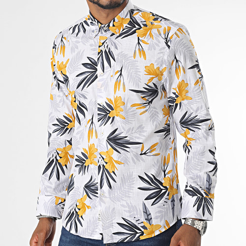 Chemise Manches Longues Blanc Jaune Floral
