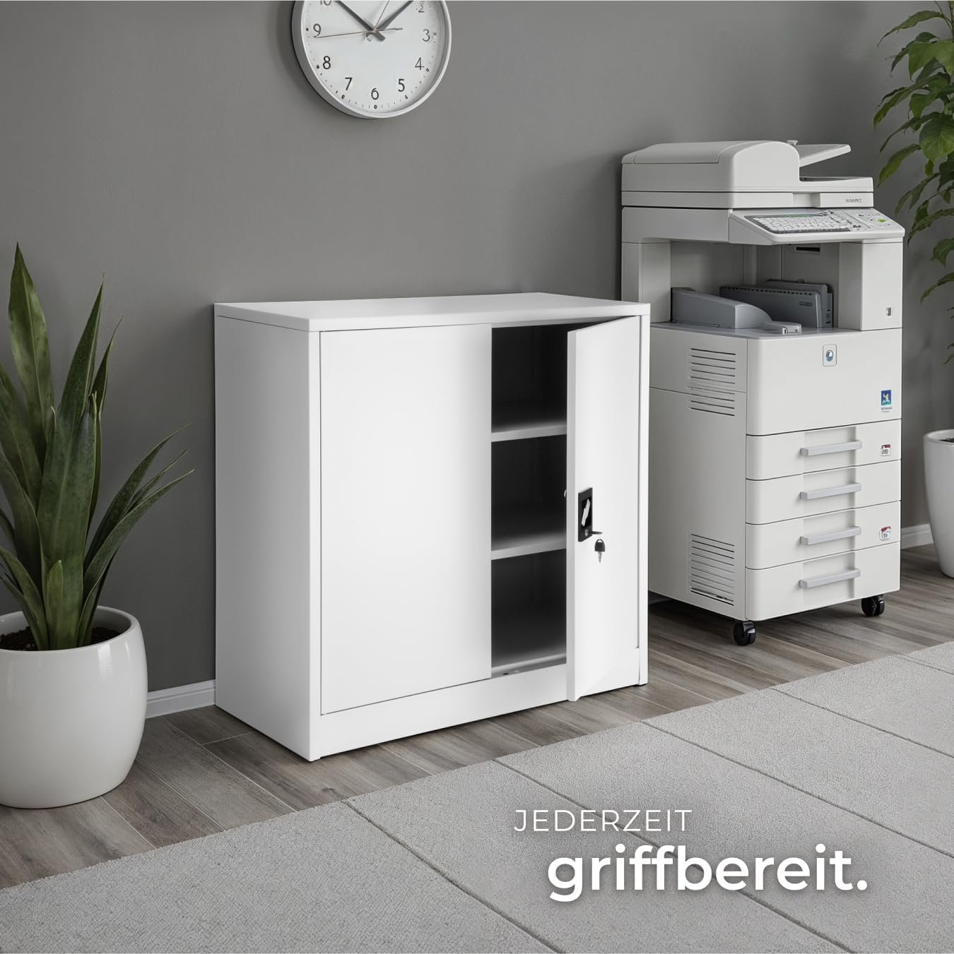 tectake® Aktenschrank abschließbar, Metallschrank mit Sicherheits-Zylinderschloss, Büroschrank abschließbar, Mehrzweckschrank aus Stahl, 3 höhenverstellbare Einlegeböden, 90 x 40 x 90 cm - grau