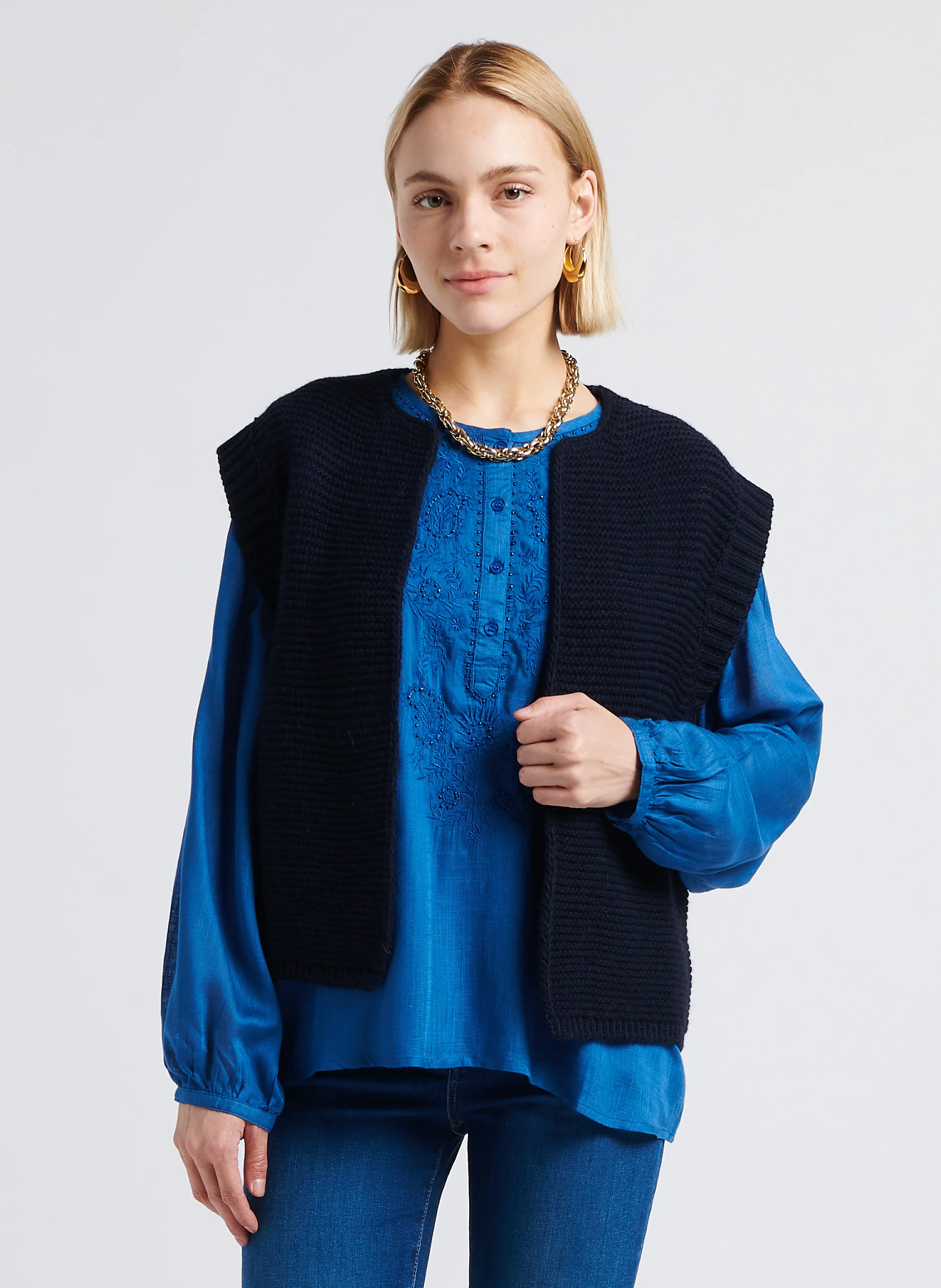 BALDINI - Gilet sans manches en laine mélangée | Bleu