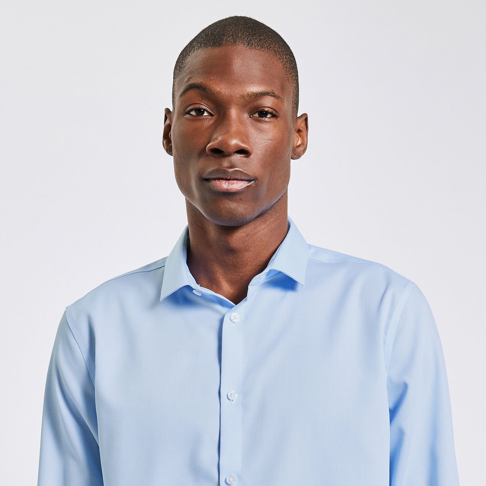 Chemise regular sans repassage unie coton Bleu clair