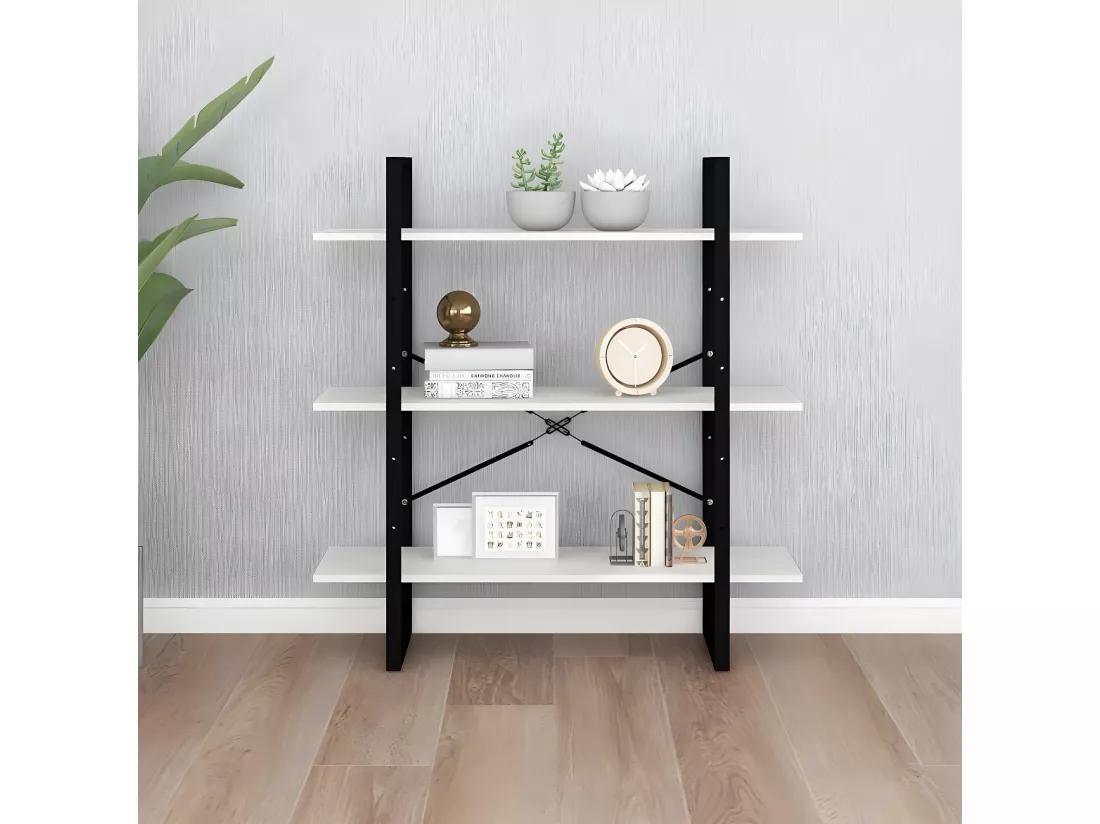 Bibliothèque à 3 niveaux Blanc 100x30x105 cm Bois de pin massif
