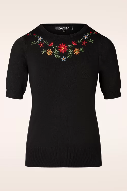 Mak Sweater Julie Bloemen top in Zwart