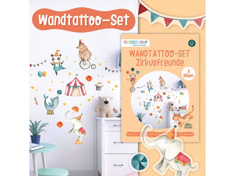 Papierdrachen Wandtattoo-Set Zirkus Wandsticker für Kinder
