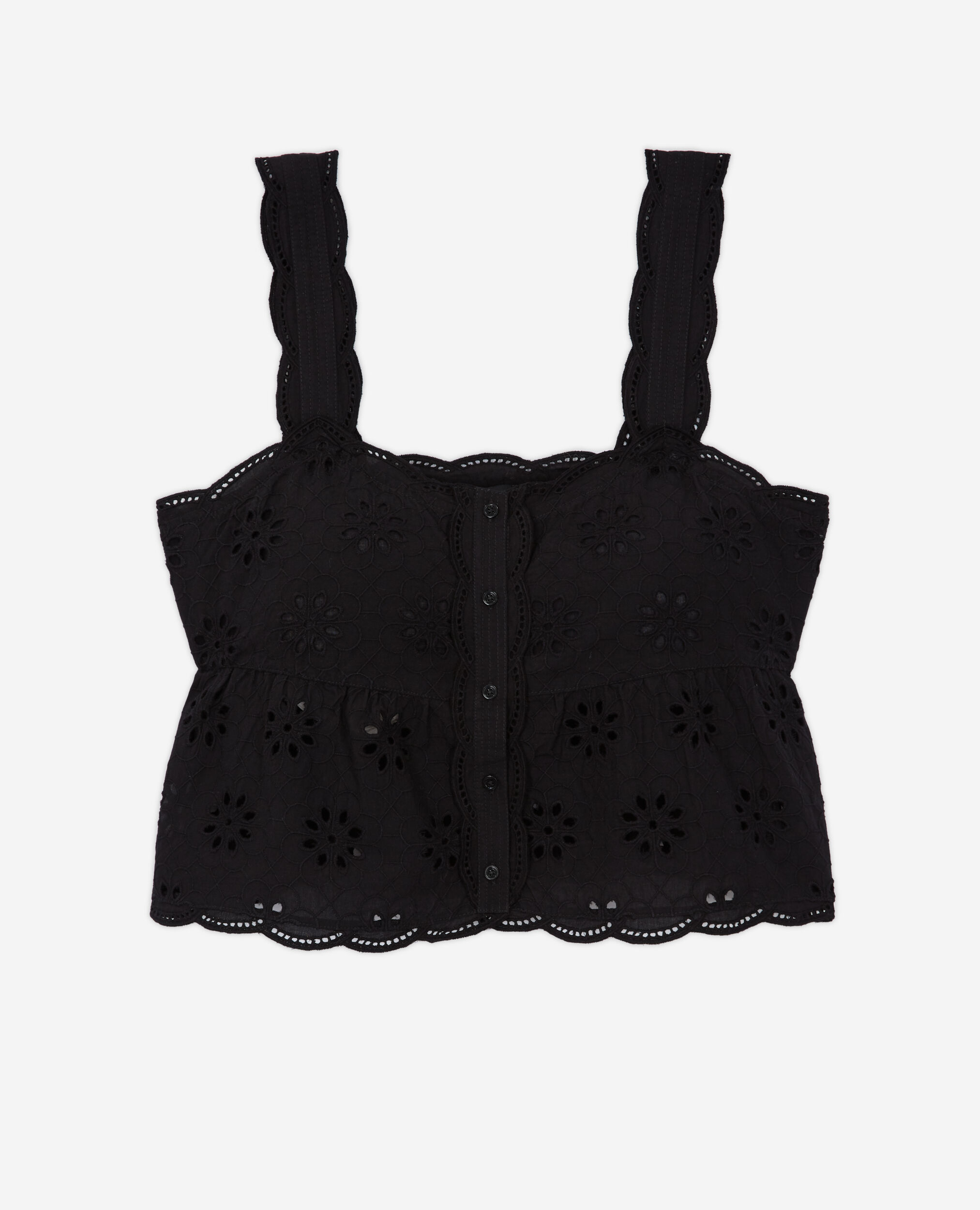 Top court noir en Broderie Anglaise