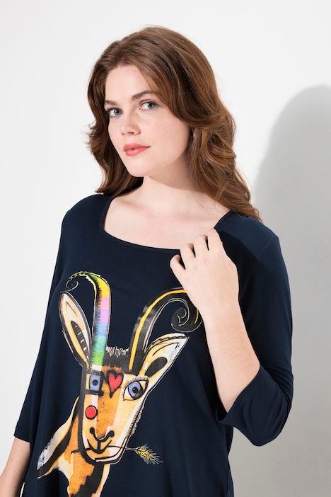 Shirt, Tiermotiv, A-Linie, Carree-Ausschnitt, 3/4-Arm