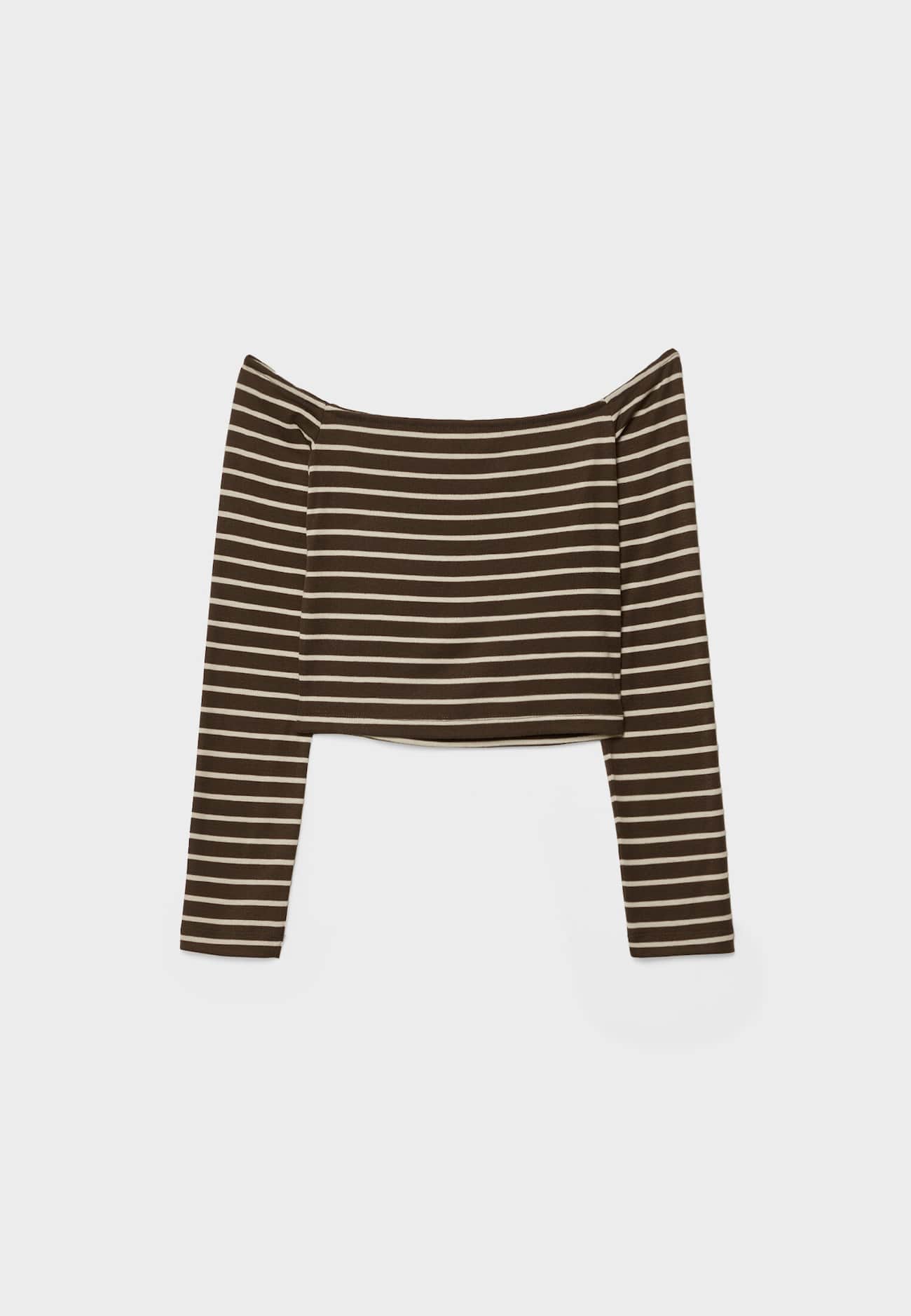 Camiseta listrada com ombros à mostra