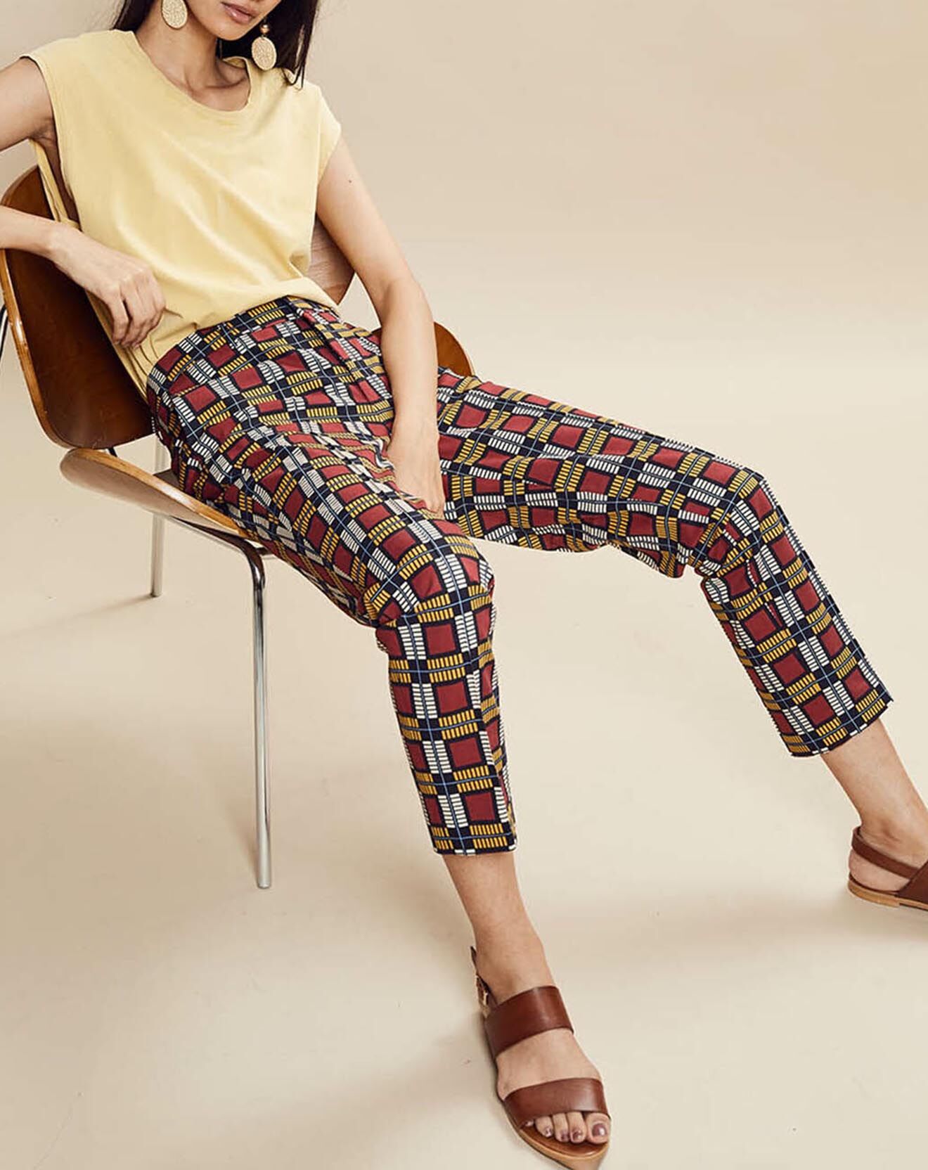 Chloé Stora Pantalon Priscille imprimé bordeaux/jaune/noir
