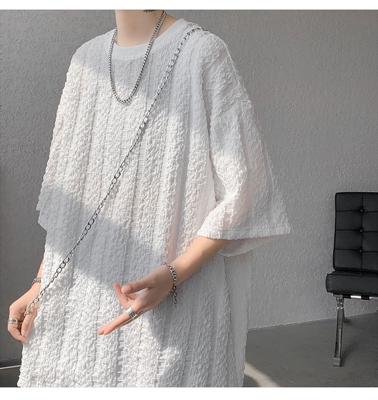 Freehop - Gestreept oversized T-shirt met ronde hals en elleboogmouwen