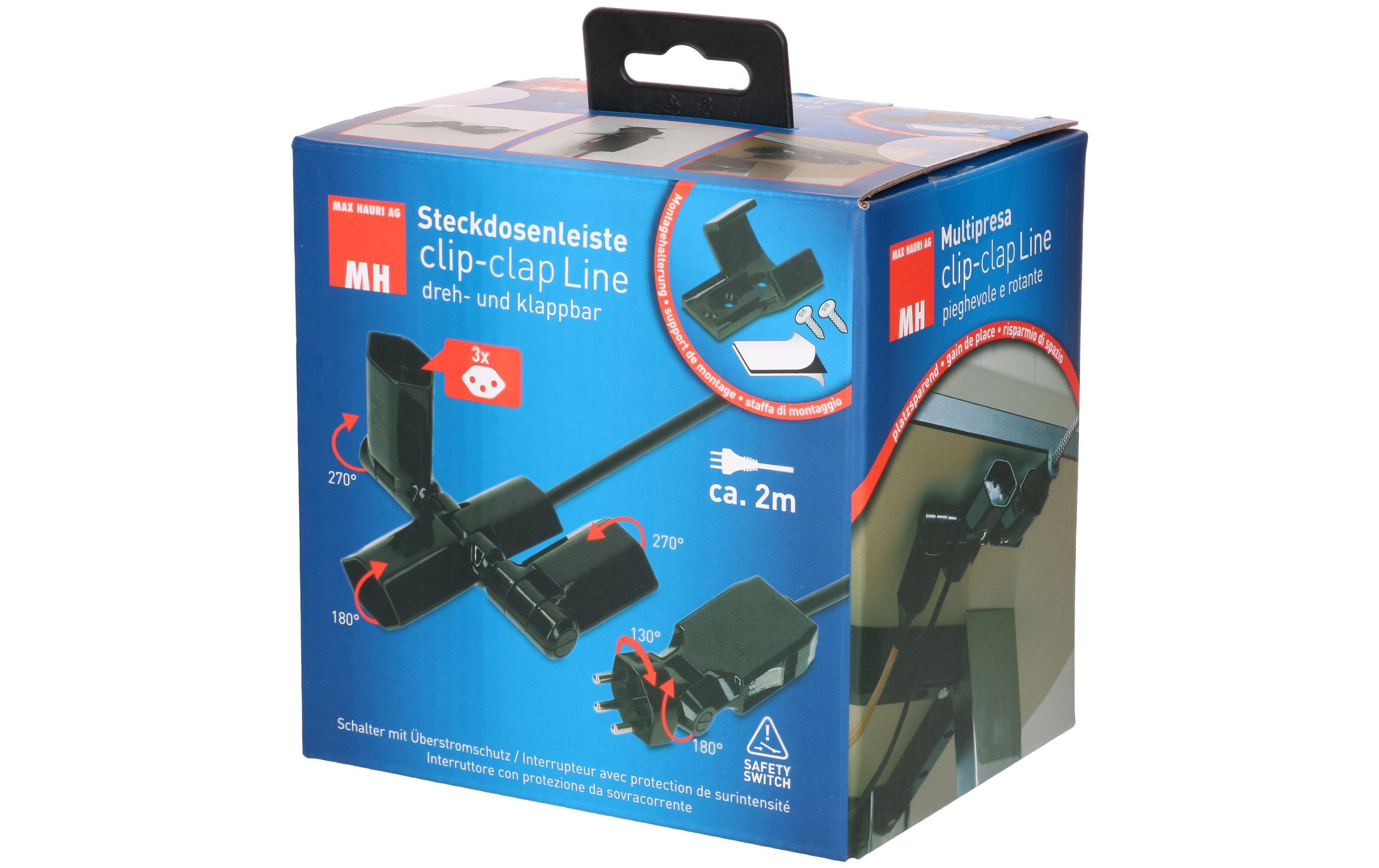 Steckdosenleiste Clip-Clap Line 3x T13, SchwarzKlappstecker mit Anschlussmöglichkeit von drei Geräten gleichzeitig