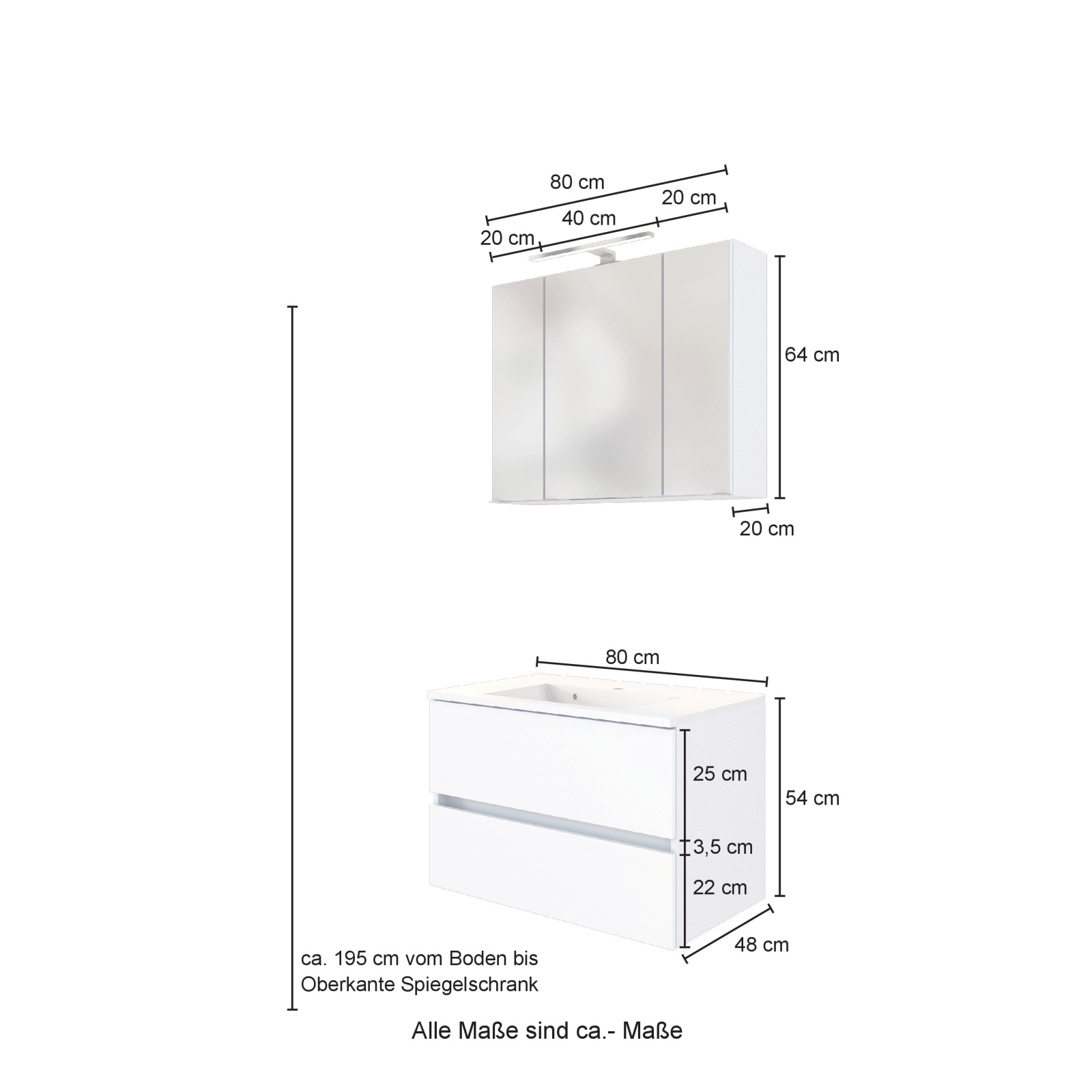 2-teiliges Badmöbel-Set BAABE - graphit-grau - 80 cm