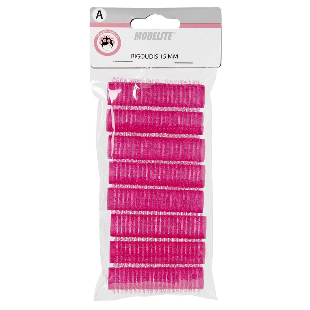 Bigoudis à scratch 15 mm fuchsia x8